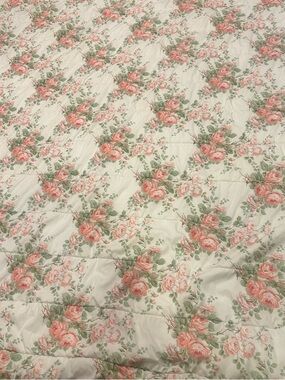 VTG Laura Ashley Queen Floral Rose Cotton Comforter Striped Reversible Romantic